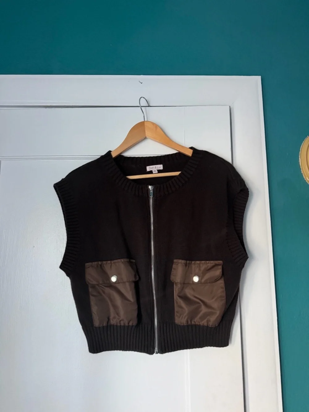 Anthropologie Dot & Lu Chocolate Brown Zip-Front Utility Vest - Picture 5 of 7